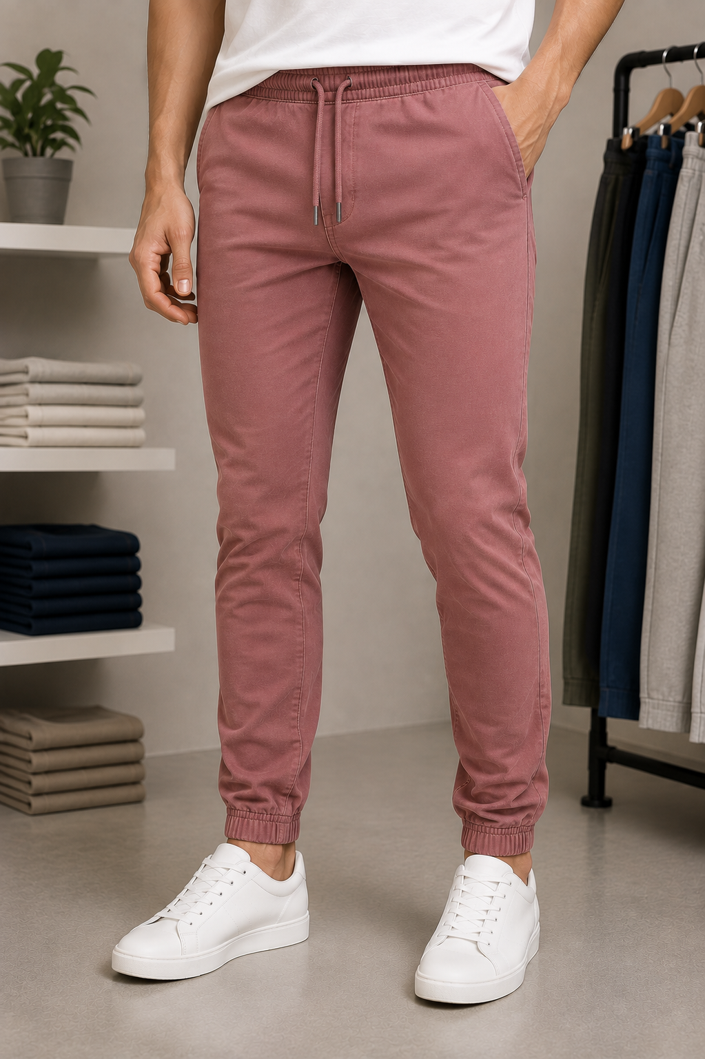 Cotton Jogger worn by a model in the Cotton India showroom