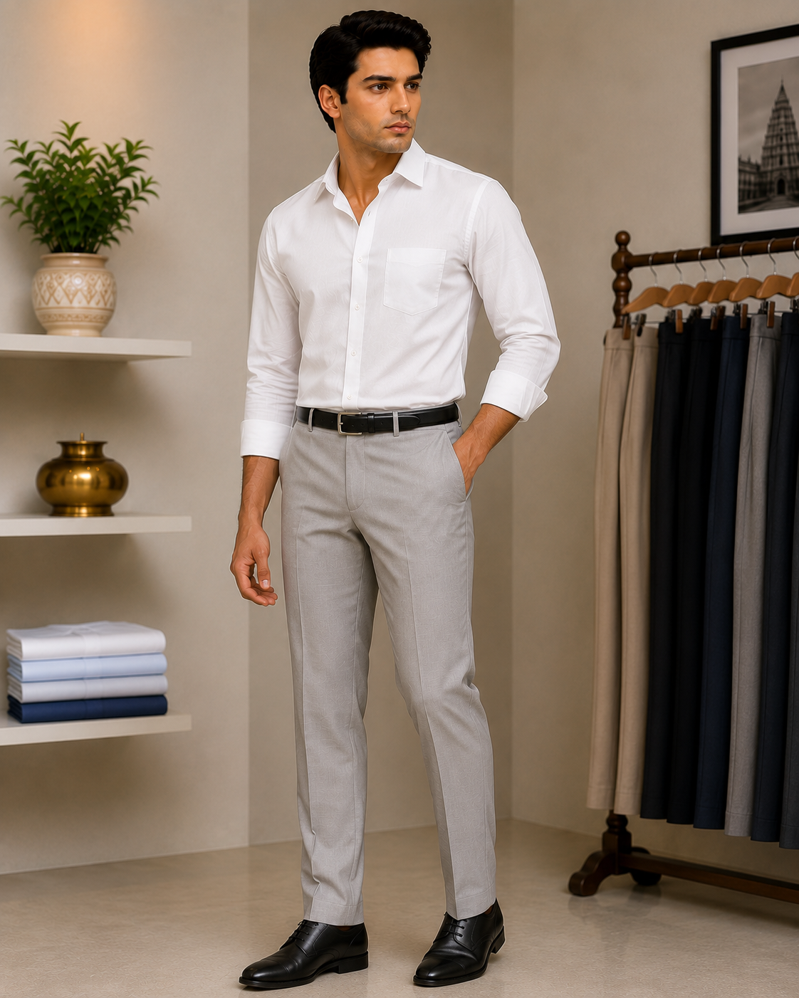 Formal Trouser worn by a model in the Cotton India showroom