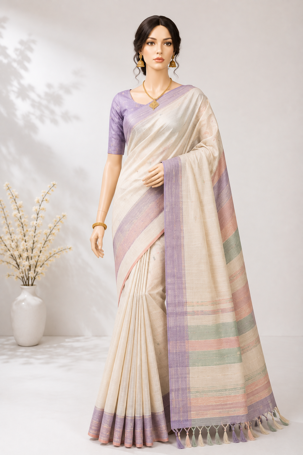 Soft Handloom Cotton worn by a model in the Cotton India showroom