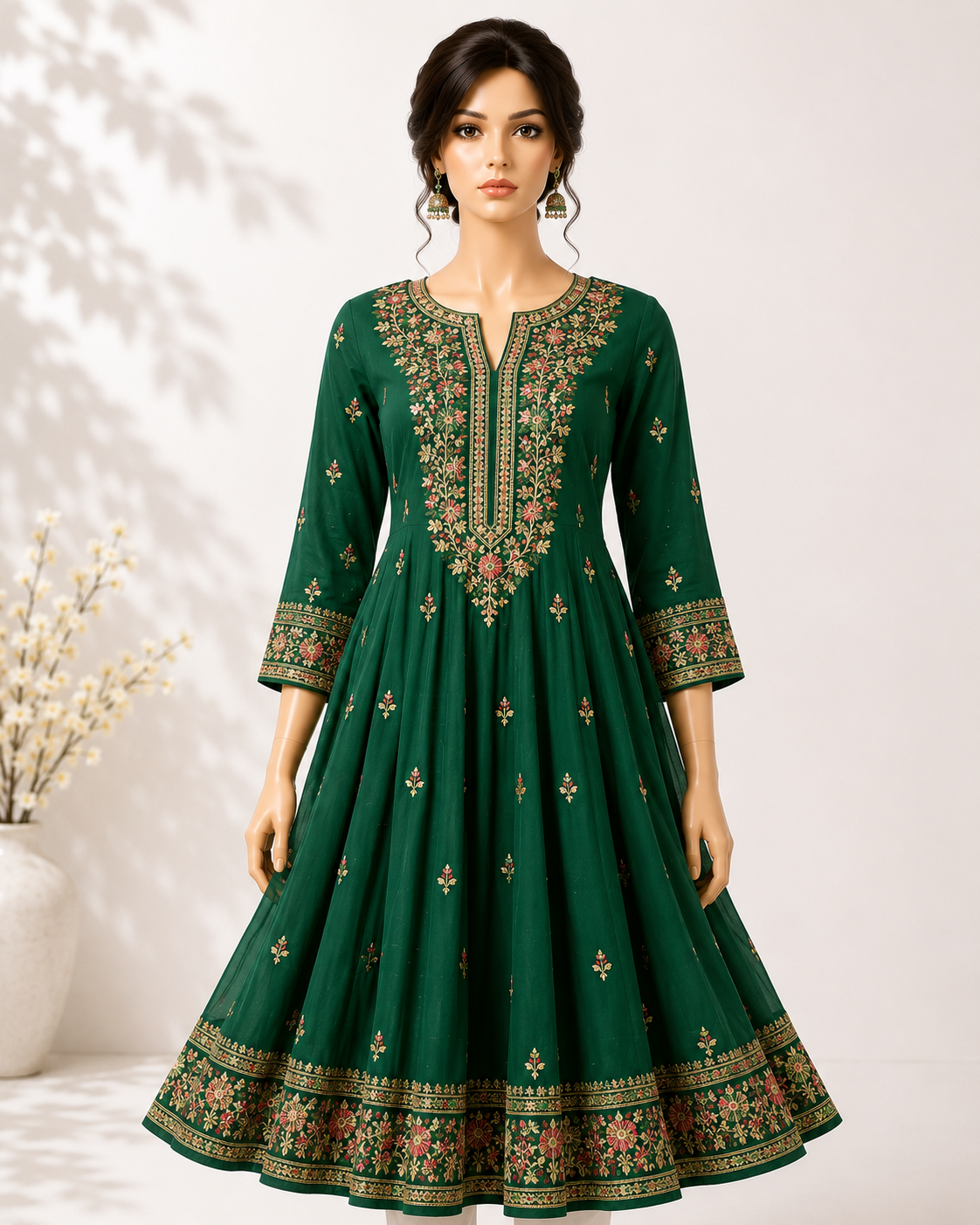 Anarkali Kurti worn by a model in the Cotton India showroom