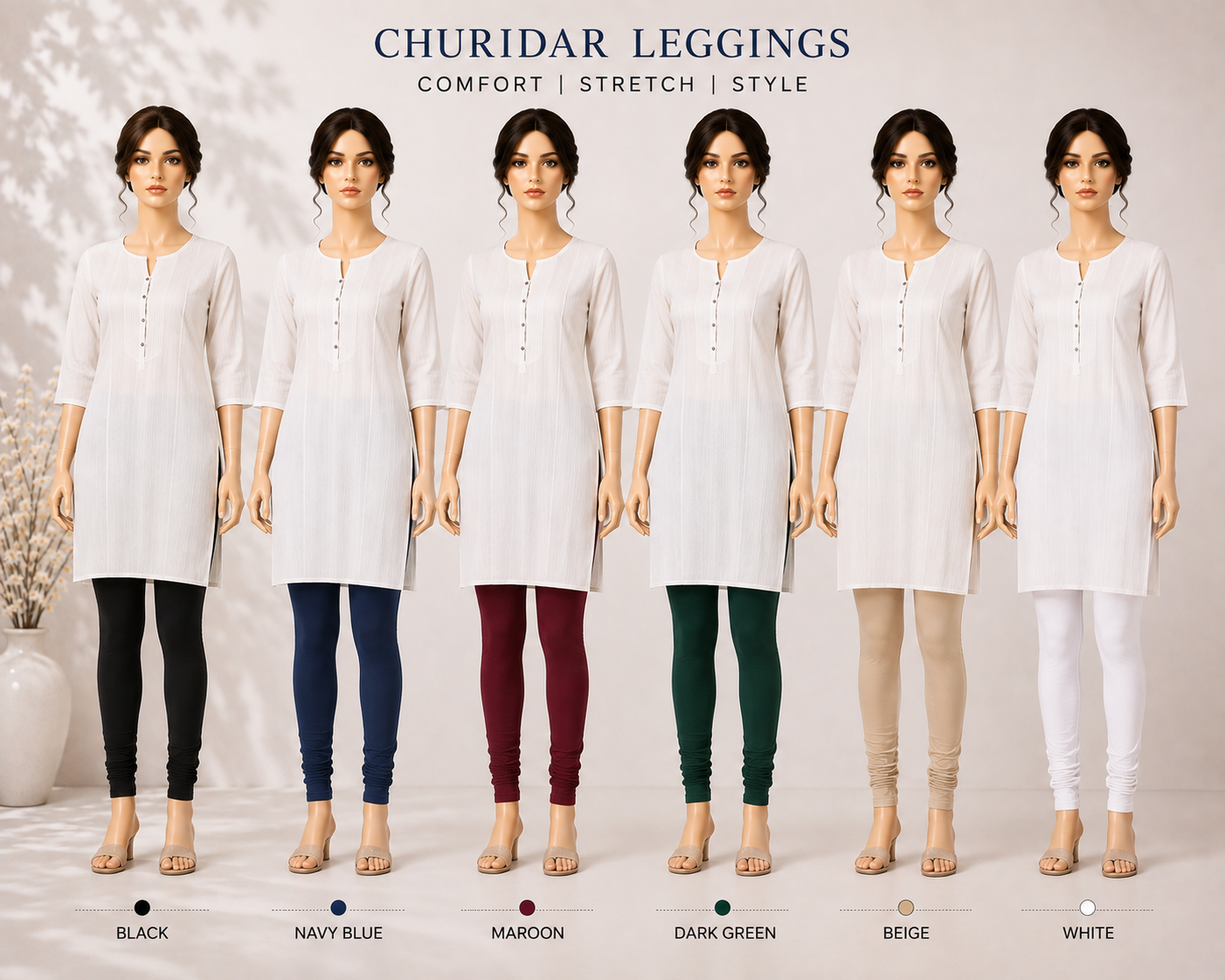 Churidar Leggings shown across the range in the Cotton India showroom