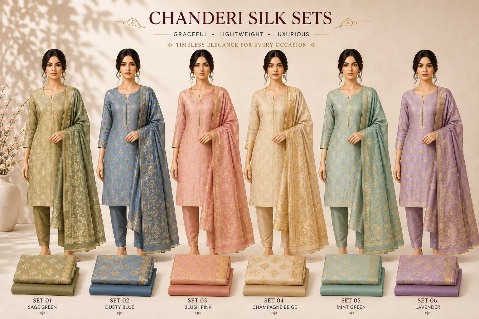 Chanderi Silk Set shown across the range in the Cotton India showroom