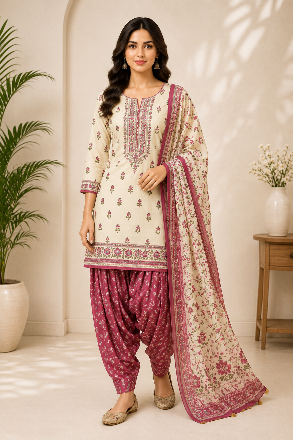 Patiala Set worn by a model in the Cotton India showroom